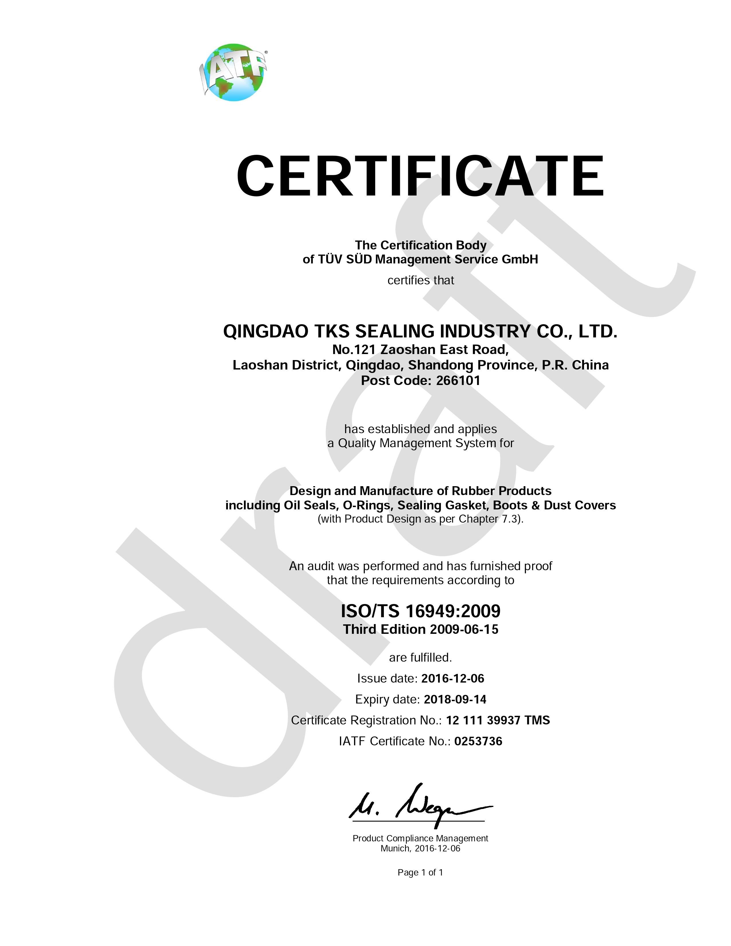 中国 Qingdao Global Sealing-tec co., Ltd 認証